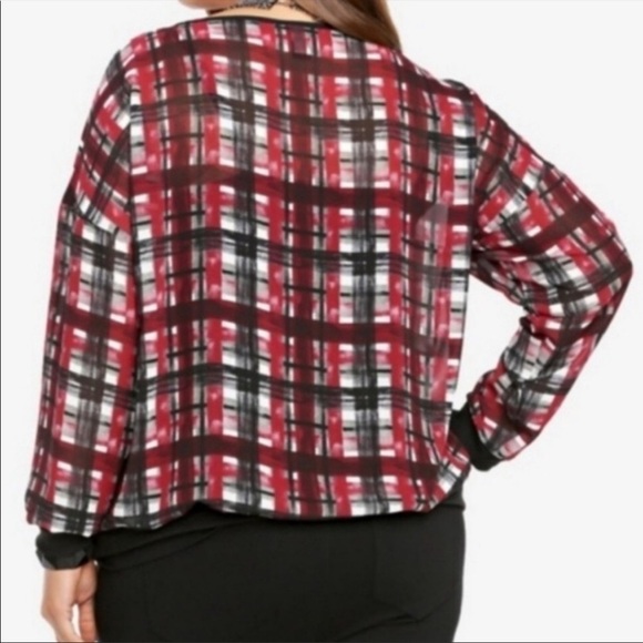 TORRID Top Blouse Pullover Plaid Grid Stripe Sheer Lightweight Plus Size 2X - Picture 5 of 12